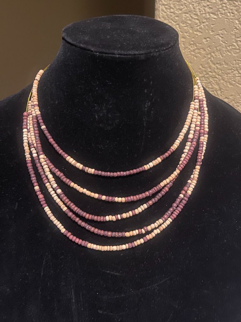 Multi-Strand Layered Bohemian Wood Seed Bead Necklace